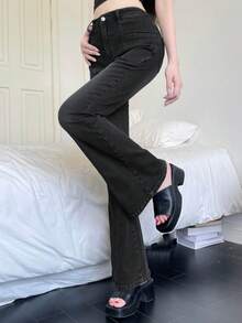 DAZY 女式韩版水洗喇叭破洞休闲牛仔裤