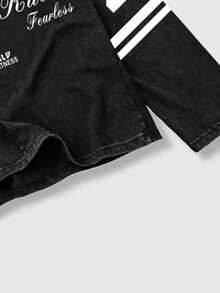 ROMWE MEN 男士休闲字母印花长袖Polo衫，春秋季 - 黑色 - 查看 3