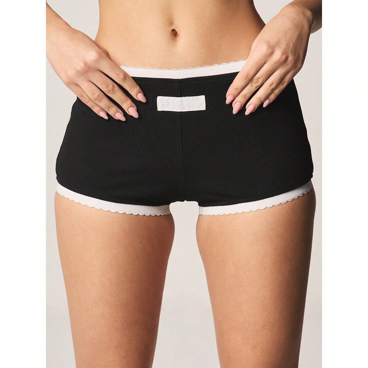 Ribbed Contrast Trim High Waisted Boxer Shorts Comfortable Everyday Sleep Loungewear Knickers