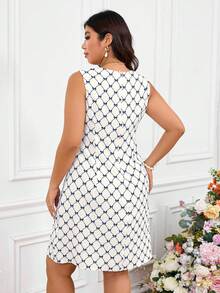 SHEIN Frenchy Vestido con estampado total y dobladillo dividido talla grande - Azul Marino - Ver 4