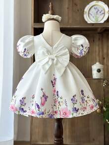 SHEIN LMoss Kids 女婴碎花泡泡袖休闲连衣裙 - 彩色 - 查看 5