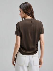 Ontre 2026 Spring/Summer New Brown Side Slit Pleated Blouse, Suitable For Modern Urban Parties, Back-To-School Season, Urban Minimalist Casual Daily Wear, Bohemian Style, Vacation, Festivals, Spring Valentine's Day Carnival Outfits, Women's Beach & Party Elegant Wear - Brown - View 2