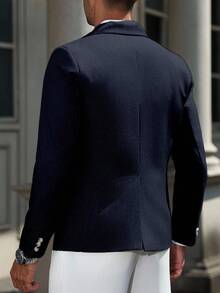 Manfinity Mode 男士纯色商务通勤西装外套 - 藏蓝色 - 查看 2
