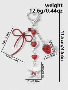 ROMWE Kawaii 1 春季新款 Y2K 甜美、清爽、温暖又独特，时尚红色树脂爱心草莓镂空蝴蝶结水钻镶钻星星吊坠，钥匙扣配饰，包包挂件，适合女孩和女士日常佩戴，节日礼物 - 紅色-82 - 查看 8