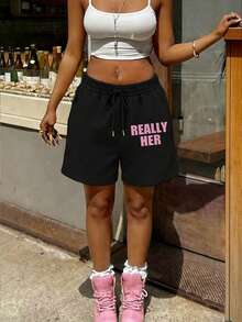 Rovax Women's Casual Letter Print Shorts, Summer - Multicolor - View 4