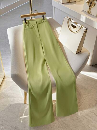Franclia Women's Solid Color Pocket Elegant Straight Leg Pants For Commuting