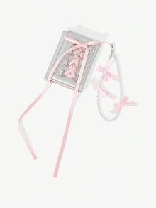 Viva Strut 1 chiếc ví ngắn màu bạc và hồng với dây đeo thắt nơ, ví đựng tiền xu, khóa bấm, ví đựng thẻ gấp ba bằng da PU và nơ tua rua ngắn. Thời trang, cá tính, đơn giản, đa năng, phong cách đường phố, ngọt ngào và cá tính, dành cho các cô gái sành điệu, phong cách Y2K (Bao gồm dây đeo điện thoại) - Hồng - Xem 2