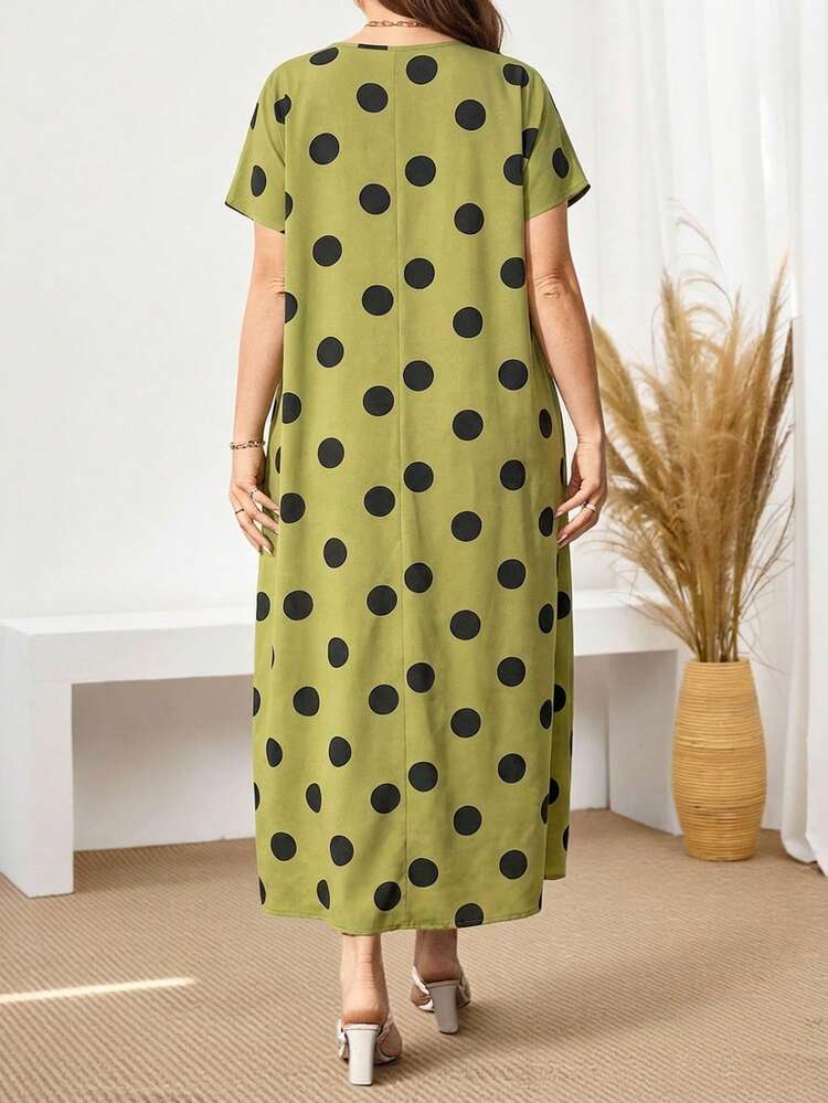 Plus Size Women'S Black And White Polka Dot Long Dress For Spring, Summer Dresses Polka Dot Dress Women Women Summer Dresses Plus Summer Outfits Summer Clothes  Spring  Spring Outfit Women Spring Clothes Beach Vacation Outfits For Women Bohemian