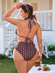 Swim Mod Bộ bikini hai mảnh cỡ lớn dành cho nữ, họa tiết chấm bi cà phê, đồ bơi hai mảnh, phong cách nghỉ dưỡng thường ngày. - Nhiều màu - Xem 2