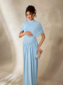 Cheriluna Maternity Maternity Photoshoot Dress With Double-Layer Mesh Design, Fitted Waist And Flowy Hem