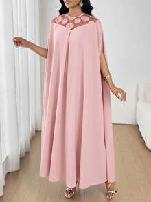 xheSHEIN Lady Vestido suelto de mujer elegante con mangas de murciélago de malla de contraste, otoñoxhe - Rosa vieja - Ver 9