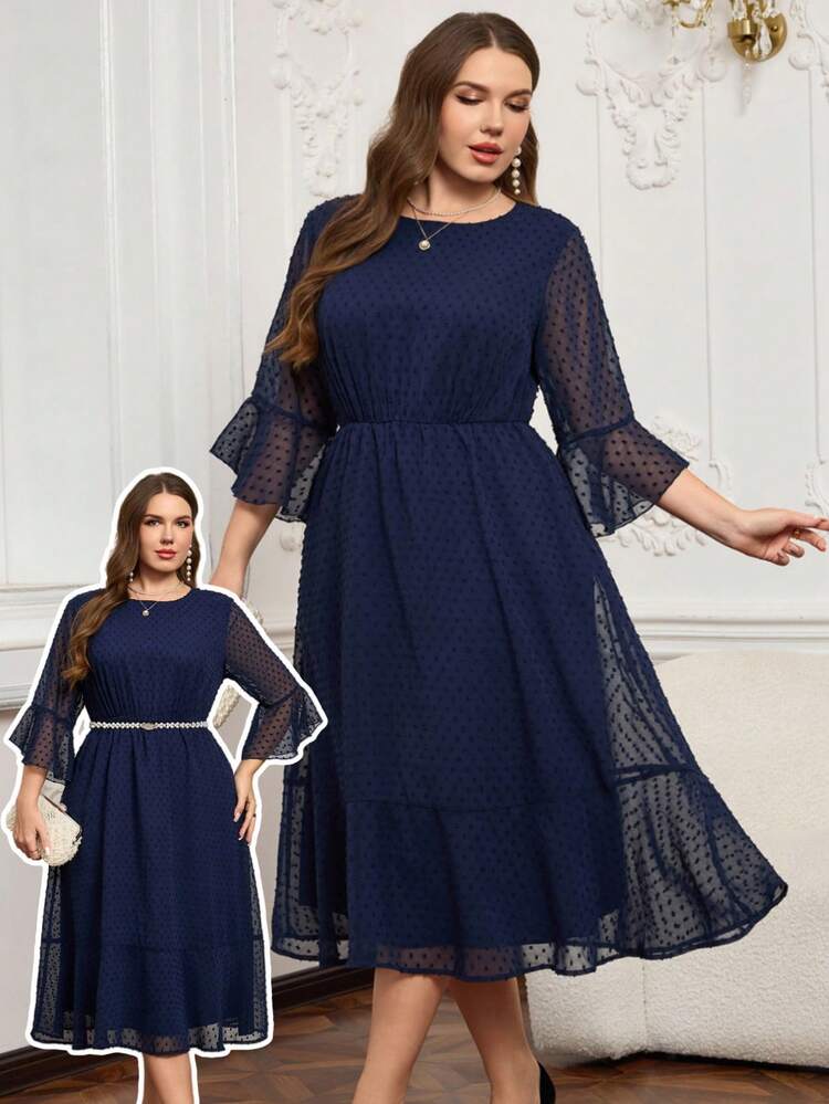 Plus Size Women's Elegant Polka Dot Long Dress Summer Outfits For Women Spring Break Outfits Valentine's Day Outfit Wedding Party Dress Birthday Outfits For Women Elegant Dress Women Holiday Outfits For Women 2026 New Clothes,Simple And Fashionable For Everyday Wear, Plus Size Winter Clothes,Comfortable And Breathable,New Year Clothes,Date Night Outfits Women  Elegant Dress Women,Vacation Outfits Women ,Holiday Outfits For Women,Spring Outfit Women ,Valentine Outfits For Women Navy Blue Wedding