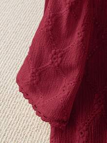 Everyssa 女士纯色短袖衬衫，通勤款 - 紅色 - 查看 5