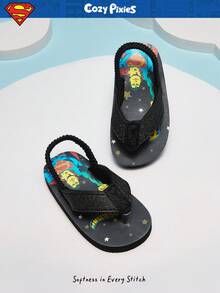 SUPERMAN X Cozy Pixies 1 Pair Summer Casual All-Match Cute Funny Beach Holiday Black Flat Toddler/Baby Slippers - Black - View 2