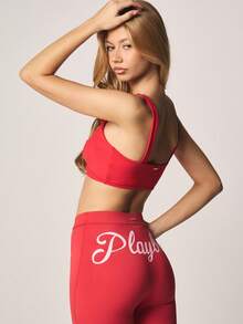 Missguided x Playboy 交叉前扭结运动文胸，镂空设计，饰有品牌标志，适合运动和训练穿着 - 紅色 - 查看 2