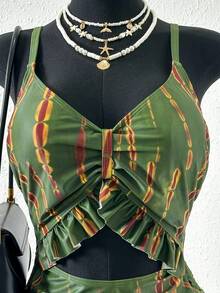 Slaydiva Plus Size One-Piece Swimsuit, Minimalist Design For Daily Wear, Women Summer Beach Outfit - Multicolor - View 5