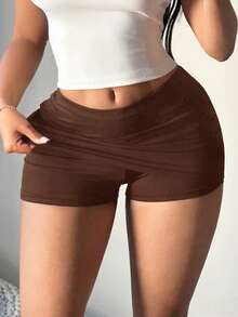 SHEIN SXY Chân váy ngắn ôm sát màu nâu gợi cảm dành cho nữ (kèm quần legging) - màu nâu - Xem 3