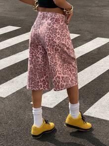 StreetHx Y2K Fashion Casual Street Style Pink Leopard Print Low Waist Cropped Jeans - Pink - View 2