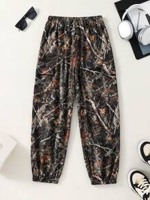 SHEIN 男童休闲运动印花口袋宽松抽绳工装裤，适合通勤、上学、日常休闲、旅行、运动，春夏秋冬皆宜。 - 彩色 - 查看 3