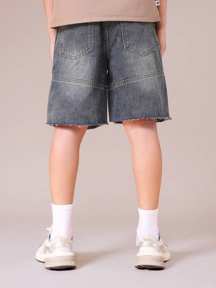 Raw Hem Denim Shorts With Grunge Wash