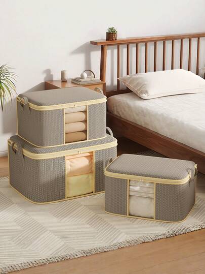 Cotton Quilt Storage Bag, Non-Woven Breathable Dust-Proof Clothes Organizer For Moving, College Dorm, Seasonal Blanket & Wardrobe Compression Packing, Multi-Functional Travel Storage Solution With Handles