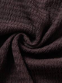 SHEIN Tween Girl Solid Brown Textured Knit Side Ruched Short Sleeve Fitted T-Shirt And Wide Leg Pants Casual 2-Piece Set - Brown - View 9