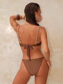 Swim Chiccia Bộ đồ bơi bikini đi biển gợi cảm có gọng và dây bện màu nâu dành cho nữ, mùa hè - màu nâu - Xem 3