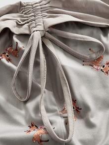 ROMWE J-Fashion Cute Deer Embroidered Lace Blouse Paired With Deer All-Over Print Flare Pants - Grey - View 4