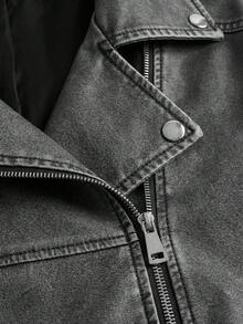 Aveloria Affinna Drop Shoulder Zip Up Belted Moto Jacket  - Grey - View 4