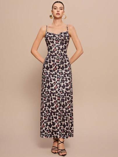 Leighera 豹纹吊带长裙女装