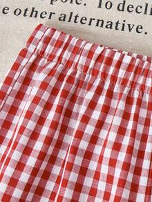 SHEIN 少女夏季度假休闲格子吊带背心和裤子套装 - 紅色 - 查看 9