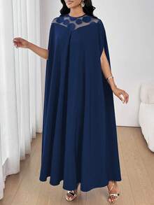 SHEIN Lady 女士优雅派对网眼拼布斗篷袖连衣裙 - 藏蓝色 - 查看 7