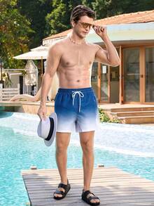 Manfinity Swimmode Men's Ombre Drawstring Waist Pocket Beach Shorts Men's Beach Shorts Couples Matching Swimwear Drawstring Waist Front Tie Pocket  Sea ​​Turtle Beach Shorts - Multicolor - View 3