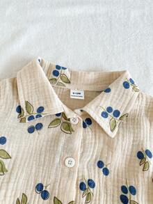 SHEIN Vintaside Kids Baby Boy Summer Casual Leaf Print Shirt And Shorts Set - Khaki - View 7