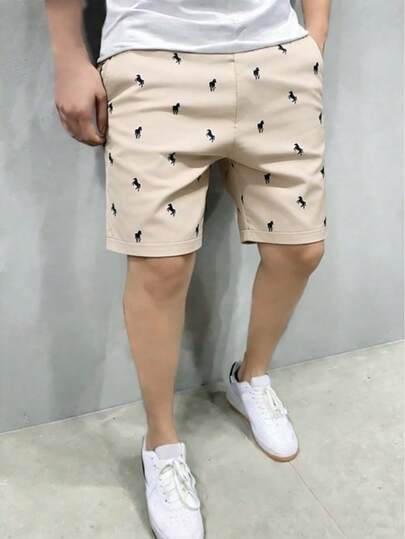 SHEIN 两件套包含腰带，适合青少年男孩，学院风可爱百搭，卡其色弹力腰带短裤和长裤，配有腰带，适合生日派对、晚宴、演出、婚礼、迎婴派对、婚礼宾客、花童、戒指童等场合，适合春夏穿着。