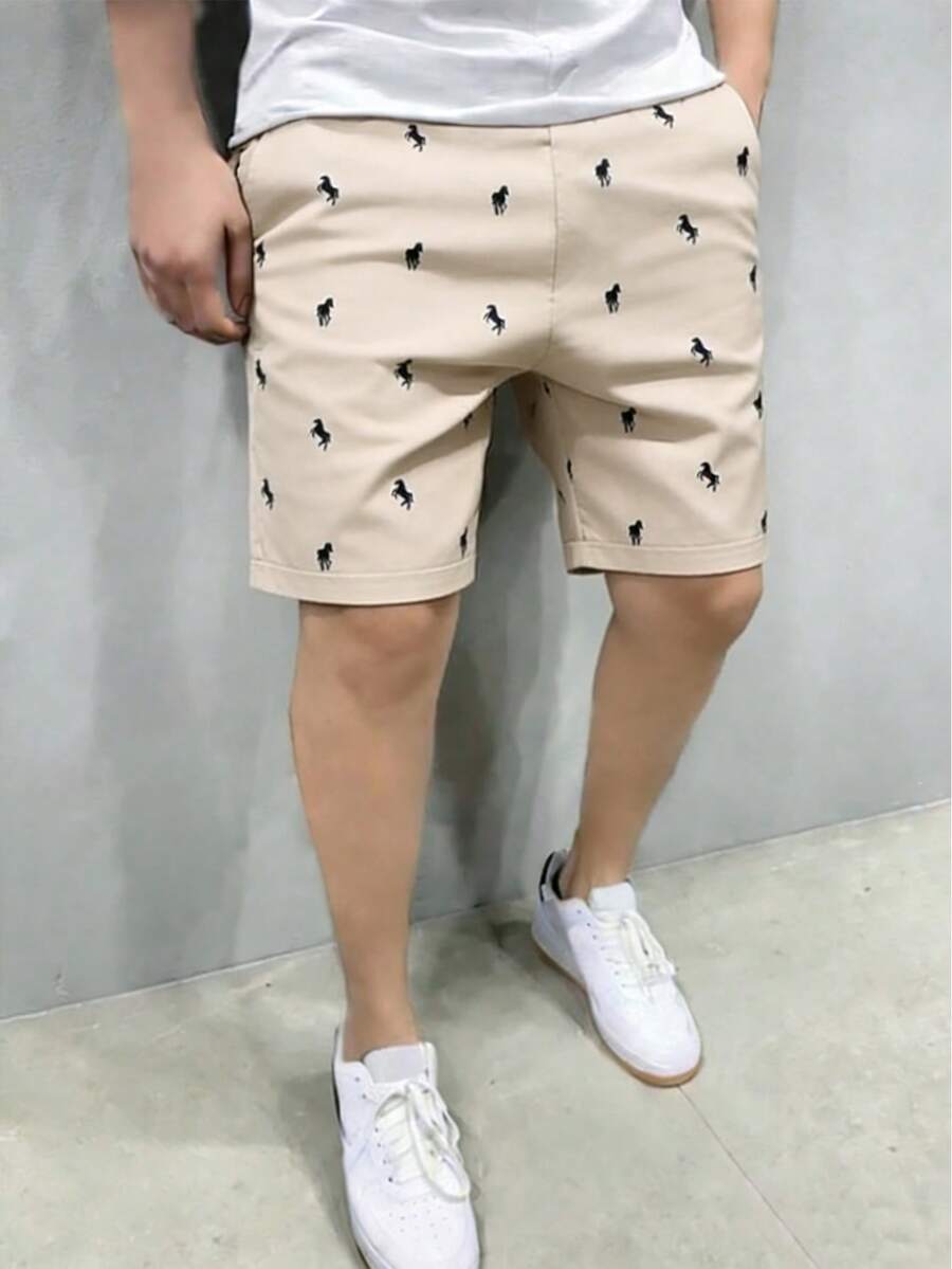 SHEIN 两件套包含腰带，适合青少年男孩，学院风可爱百搭，卡其色弹力腰带短裤和长裤，配有腰带，适合生日派对、晚宴、演出、婚礼、迎婴派对、婚礼宾客、花童、戒指童等场合，适合春夏穿着。