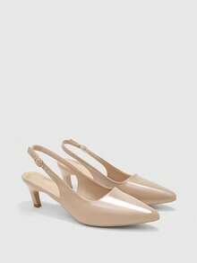 CUCCOO BIZCHIC Women's Pointed Toe Mid Heel Apricot Backless Pumps, Minimalist Commuting Daily Versatile Office Shoes, Spring/Autumn - Apricot - View 3