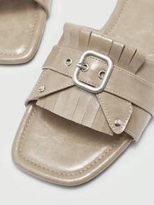 CUCCOO BIZCHIC 女士方头可调节孔眼带平底拖鞋 - 卡其色 - 查看 7