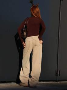 SILVIA DI SANTO 水洗低腰宽松牛仔裤，90年代Y2K春季休闲风，适合夏季、音乐会、假日、秋季、冬季、纳什维尔、秋季、返校季、办公室、感恩节等场合的时尚穿搭 - 卡其色 - 查看 2