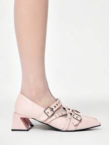 ROMWE Grunge Punk Elegant Pointed Toe Chunky Heel Lacquer Leather Pumps For Christmas Valentine's Day - Barely Pink - View 4