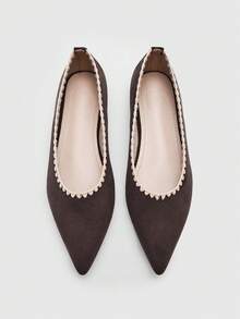 CUCCOO BIZCHIC 女士棕色绒面革刺绣饰边尖头鞋，时尚简约日常通勤鞋 - 棕色 - 查看 10
