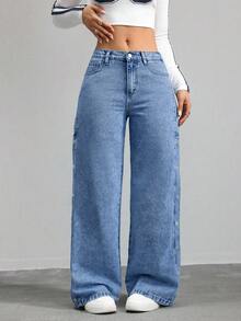 Jeans cargo pantalones de mezclilla mujer pantalones cargo pantalones de mujer cargo vaquero para mujer - Azul - Ver 3
