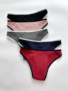 5件套女士撞色金属装饰舒适比基尼内裤 - 彩色 - 查看 2