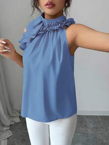 Balvessa Elegant Ruched Sleeveless Blouse, Suitable For Summer - Baby Blue - View 6