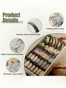 1pc/2pcs White/Grey/Underwear Organizer - 6 Gird Underwear Organizer, Foldable Underwear Divider Organizer, Closet Organizer Divider, Bra Drawer Organizer For Home Use - StyleA - View 6