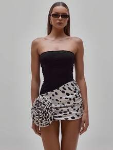 MUSERA 束身细节动物纹印花修身无肩带抹胸迷你连衣裙，适合派对、性感、夜生活、优雅场合、情人节、新娘、婚礼、订婚、情人节、夏季等场合。 - 彩色 - 查看 5