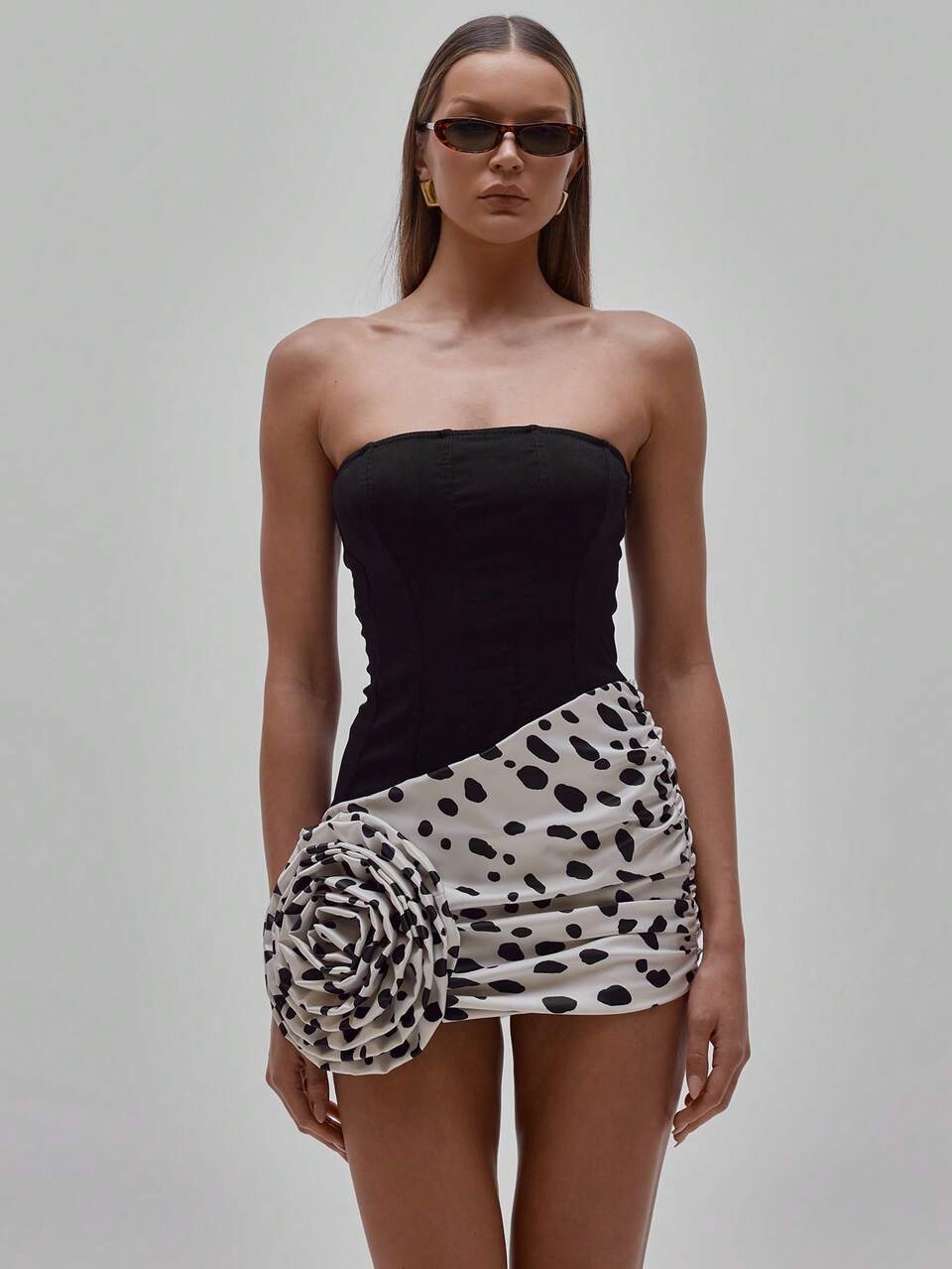 Vestido Mini Bandeau Sem Alças Ajustado com Detalhe de Corset e Estampa Animal, Sexy para Festa, Noite, Ocasião Elegante, Dia dos Namorados, Noiva, Casamento, Noivado, Verão