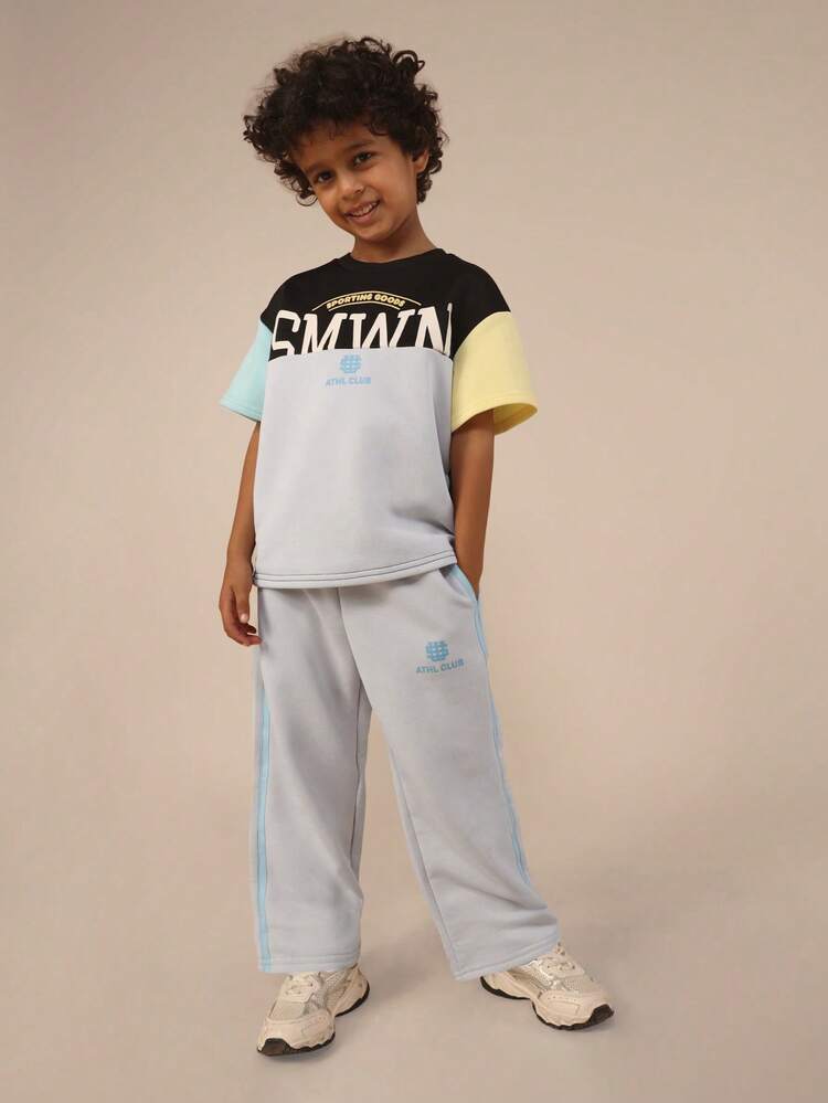 Color Block T-Shirt With Tracksuit Pants Set