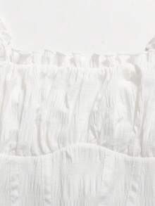 Girlism Tween Girls' White Textured Ruched Waist A-Line Ruffle Hem Short Vacation Dress, Spring/Summer - White - View 5