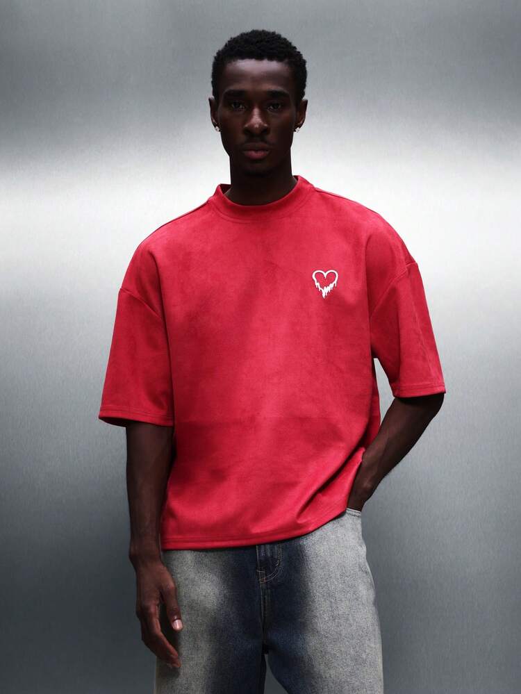 T-shirt court à col rond avec imprimé cœur pour la Saint-Valentin